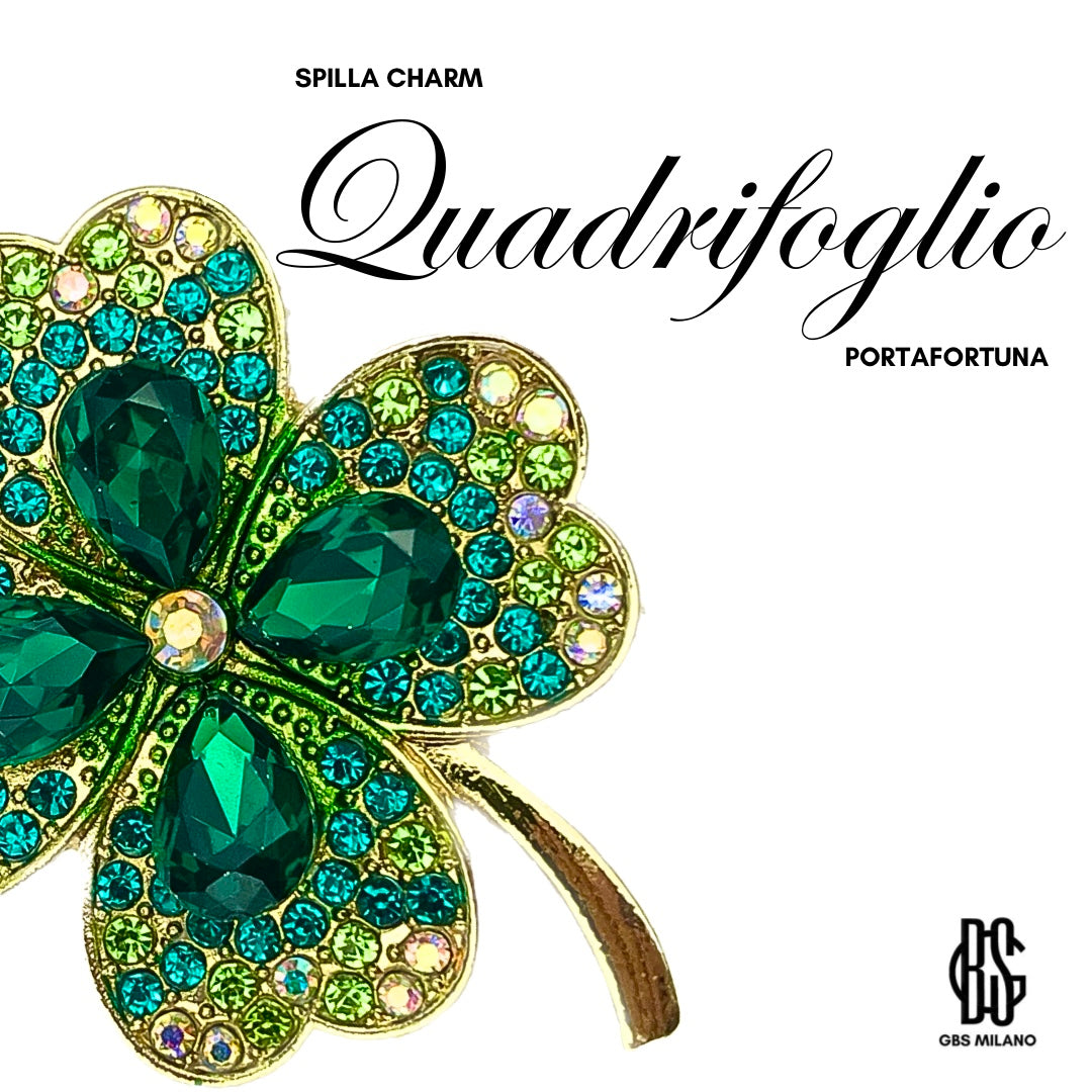 Spilla Charm Quadrifoglio Verde